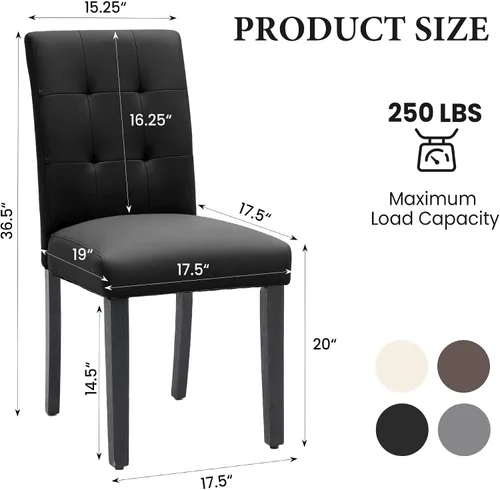 Miniatura 2 de Joysoul Juego de 2 sillas de comedor, sillas tapizadas de piel sintética con respaldo copetudo, sillas de cocina con marco de madera maciza, sillas