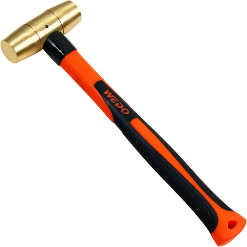 WEDO Martillo de latón de 16 onzas, martillo de mazo de latón macizo con mango de fibra de vidrio, cabeza de doble cara, longitud de 12 pulgadas