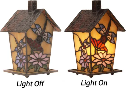 Miniatura 2 de Bieye L10782 - Lámpara de mesa estilo Tiffany con vitral en forma de casa de pájaro para decoración del hogar (17.8 cm de alto, libélula)
