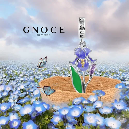 Miniatura 2 de GNOCE Dijes de girasol de plata de ley 925 con diseño de flor de iris púrpura para pulserascollar, regalo de joyería para mujeres, niñas, esposa