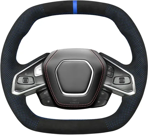 Miniatura 11 de MEWANT Funda para volante de automóvil de piel auténtica y gamuza cosida a mano para Chevrolet Stingray Z06 Corvette (C8) 2020-2022