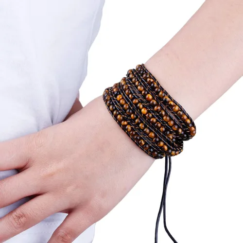 Miniatura 4 de TUMBEELLUWA - Pulsera de piel tejida bohemia con piedras de cristal curativo