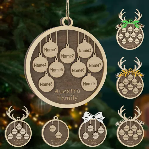 Miniatura 31 de Adornos de Navidad personalizados, familia de 1 nombre, adornos de Navidad de madera personalizados, decoración personalizada, decoración de árbol