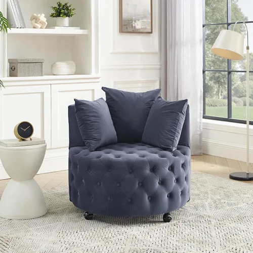 Miniatura 18 de Silla giratoria de 30 pulgadas, moderna y acogedora silla giratoria de barril de 360°, silla redonda de terciopelo, silla de lectura copetuda