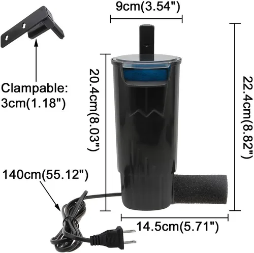 Miniatura 2 de Senzeal Filtro de tortuga para acuario, silencioso, bomba de filtro de bajo nivel de agua, 5 W, 400 L/H, filtro interno para tanque de peces