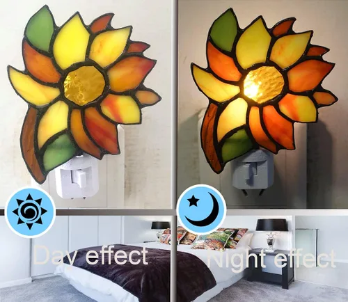 Miniatura 5 de Luz nocturna de girasol con vitrales, adecuada para pasillos, dormitorios y cocinas. Un regalo para mamá. DYM8011