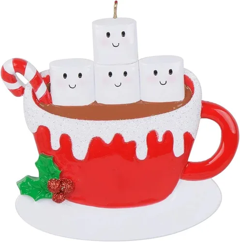 Miniatura 8 de Taza de malvavisco de chocolate caliente para pareja, adorno para árbol de Navidad 2025, adorno de Navidad personalizado para familia de 2, regalo