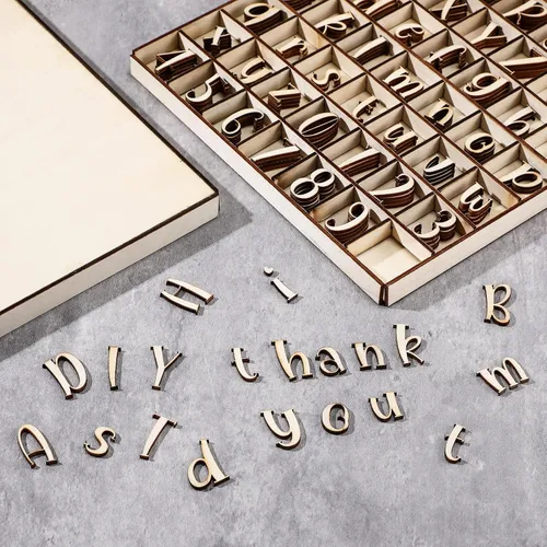 Miniatura 6 de Geelin 248 letras del alfabeto de madera de 1 pulgada con caja de almacenamiento, letras de madera en blanco sin terminar con bandeja