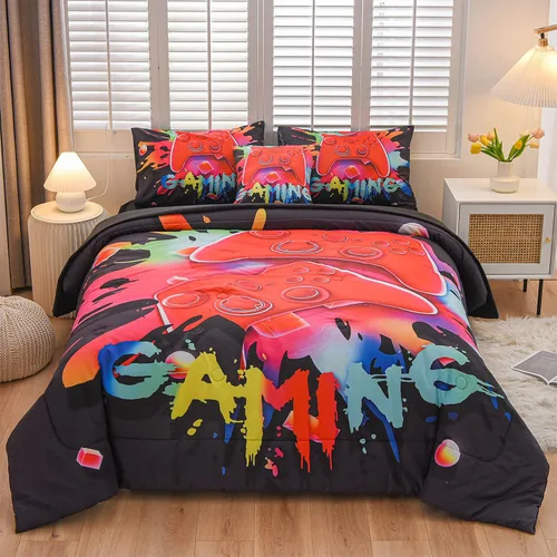 Miniatura 2 de Aimuan - Juego de ropa de cama para jugadores, conjuntos de edredón 3D con mando de juego para niños, botones de acción, controlador de juego Negro