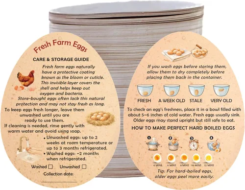 Tarjetas de instrucciones de manejo de huevos de Fresh Farm – 2.7 x 3.5 pulgadas – Estilo en forma de huevos – Sellos de huevos para el cuidado de