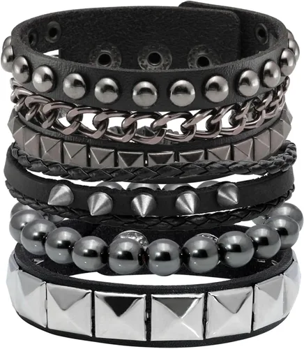 Miniatura 8 de Eigso Juego de 4 pulseras de cuero punk, con tachuelas de roca para hombres y mujeres, estilo retro, clásico, con pinchos, de metal, para hombre