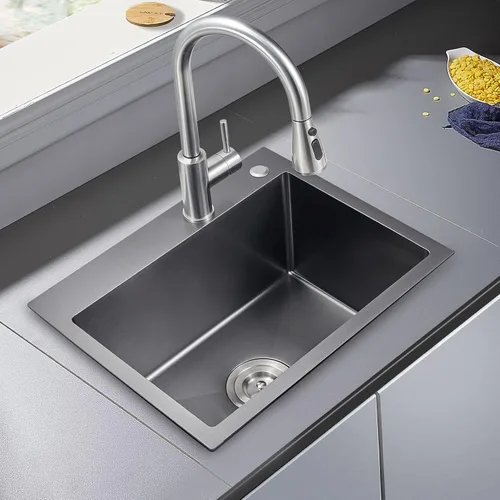 Miniatura 11 de Fregadero de barra empotrable de 13 × 15 pulgadas negro - Fregadero de cocina pequeño de montaje superior de un solo cuenco, hecho a mano de acero