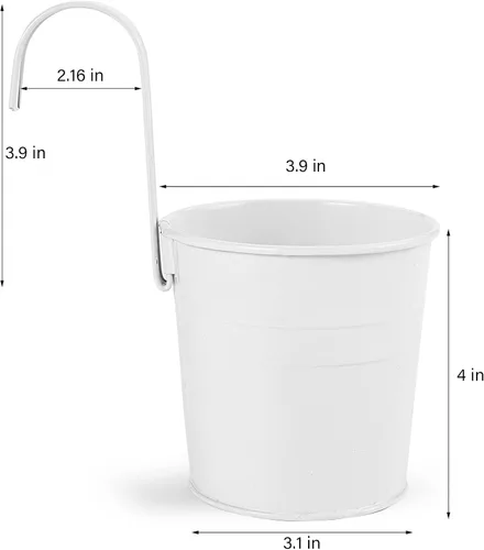 Miniatura 3 de Foraineam Paquete de 12 macetas colgantes de metal blanco, para balcón, jardín, macetas con ganchos desmontables y agujero de drenaje