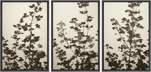Miniatura 121 de SIGNWIN Lienzo enmarcado para pared, juego de arte de collage de hojas transparentes en blanco y negro, ilustraciones de naturaleza silvestre, arte