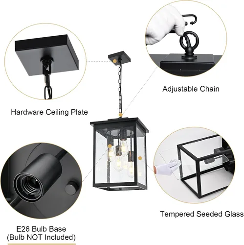 Miniatura 66 de TODOLUZ Lámpara Colgante de Exterior de 3 Luces Negra, Linterna Colgante Exterior Ajustable Luz de Porche