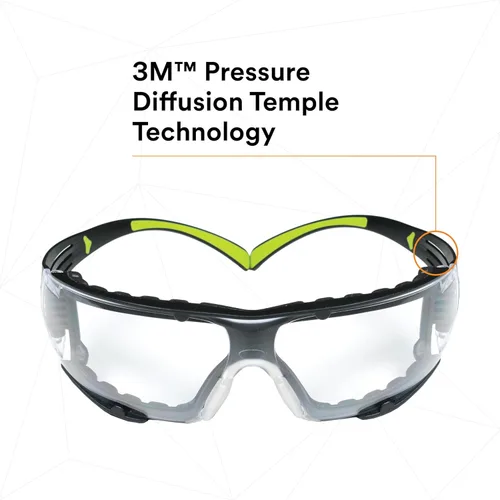 Miniatura 4 de 3M - Lentes de seguridad SecureFit, ANSI Z87, protección contra el polvo, antiarañazos y antivaho, lente transparente, marco verde/negro, varillas