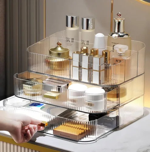 Miniatura 21 de Cajón organizador apilable de plástico transparente Organiza paletas de sombras de ojos, cosméticos y suministros de belleza en un tocador