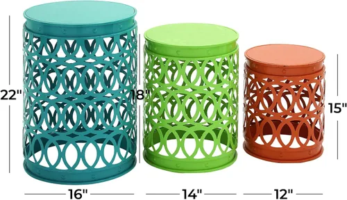 Miniatura 3 de Deco 79 Mesa auxiliar de metal para interiores y exteriores, con diseño de enrejado tallado, juego de 3 mesas auxiliares de 22 pulgadas, 18