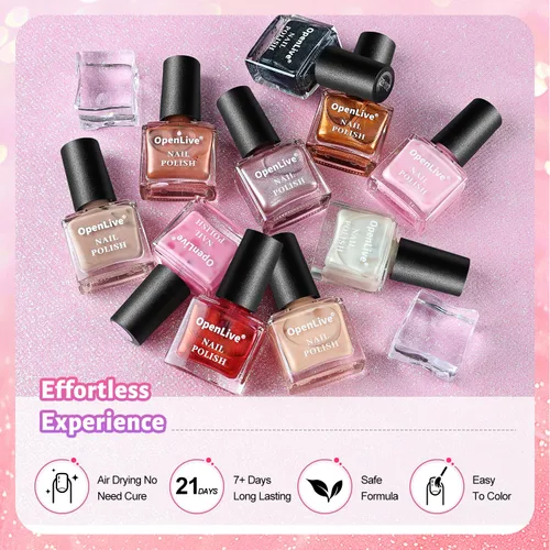 Miniatura 5 de OpenLive Juego de esmaltes de uñas con purpurina, 10 colores con 2 esmaltes de uñas base y capa superior