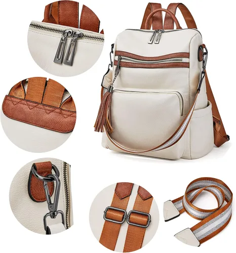 Miniatura 46 de OPAGE - Mochila de cuero para mujer, con borla de moda, bolso de hombro, mochila grande, bolsa de viaje, gris, L