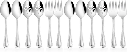 Miniatura 8 de HaWare - Juego de 6 piezas para servir, cubiertos de acero inoxidable, cubiertos para anfitriona con borde perlado para buffet, fiesta, cocina