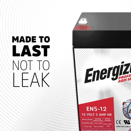 Miniatura 3 de Energizer EN5-12 - 2 unidades - 12 voltios 5 amp hr, batería recargable AGM de plomo ácido sellado de larga duración ideal para uso en puertas
