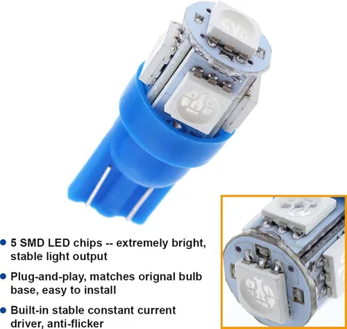Miniatura 4 de focos LED azules T10 194 W5W con zócalo de bloqueo giratorio PC195, PC194, PC168, 168 focos de panel, juego de focos para tablero de instrumentos