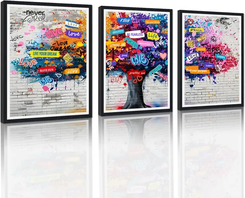 Miniatura 63 de 3 Piezas de Arte de Pared Banksy en Lienzo, Póster de Graffiti, Decoración de Pared con Citas Inspiradoras, Nunca Te Rindas, Obras de Arte para Sala
