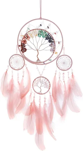 Miniatura 6 de Árbol de la vida negro de 7 chakras, decoración de pared con piedra de cristal curativo arco iris, hecho a mano, plumas, atrapasueños, adorno