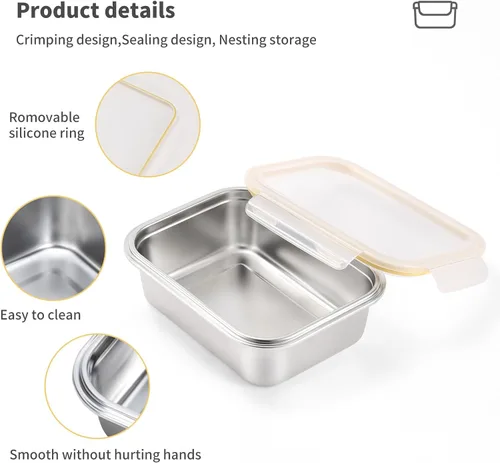 Miniatura 5 de Contenedores de acero inoxidable 18/8 para almacenamiento de alimentos, juego de recipientes para preparación de comidas, bandeja para hornear, a