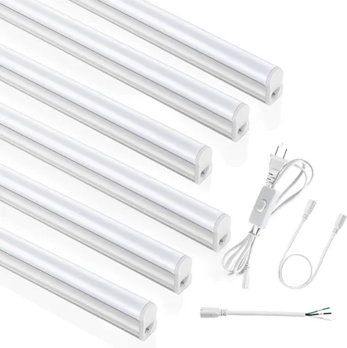 Paquete de 6 lámparas LED T5 integradas de 4 pies, 6500 K, 20 W, 2300 lm (blanco superbrillante) LED enlazable, luz de tienda LED para techo de