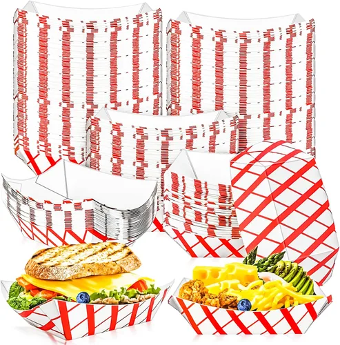 Miniatura 10 de Paquete de 120 bandejas de papel desechables de 2 libras de papel para barcos, bandeja de servir comida kraft, cestas para aperitivos, palomitas