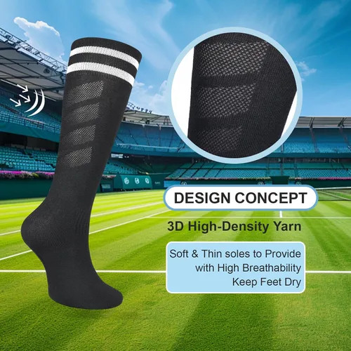 Miniatura 4 de 6 pares de calcetines elásticos de fútbol para niños, calcetines de tubo alto hasta la rodilla, coloridos calcetines de fútbol atlético para niños