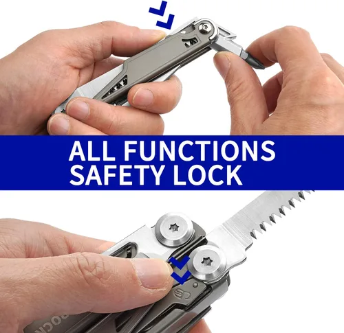 Miniatura 6 de ROCKTOL Multiherramienta, alicates multiherramienta 19 en 1 con mango chapado en titanio, bloqueo de seguridad, herramienta EDC ligera y funda
