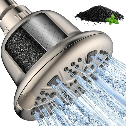 Cabezal de ducha filtrado con filtro de carbón activado mejorado, cabezal de ducha de alta presión con suavizador de agua dura, 7 ajustes de