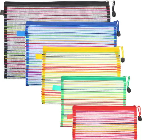 Miniatura 5 de HESTYA 10 piezas de bolsas de malla con cremallera para organizar, 5 tamaños, 5 colores, bolsas grandes y pequeñas a granel, monedero