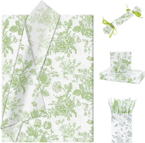 Miniatura 26 de Larcenciel Papel de seda negro, papel de seda floral vintage para bolsas de regalo, cajas, envoltura, manualidades, suministros de embalaje de arte