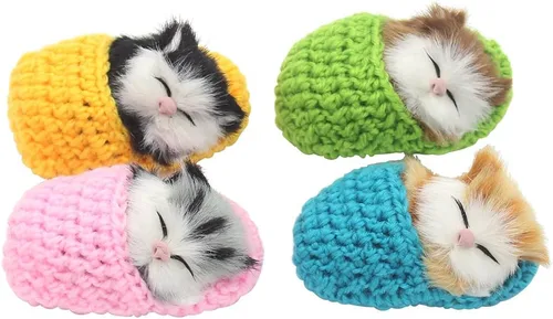 4 piezas de gato dormido en zapatilla de juguete, mini gatito en zapato con sonidos de maullidos decoración de mano juguete de regalo para niños y