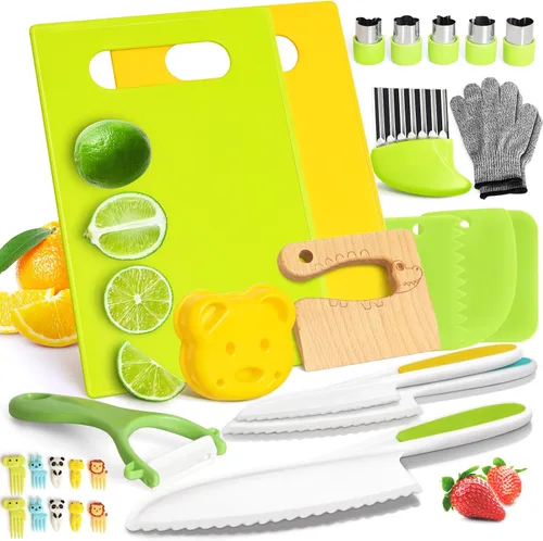 Miniatura 11 de Suhctuptx Cuchillos de cocina para niños, juego de cuchillos de nailon para niños pequeños con cortador ondulado, cuchillo seguro para niños