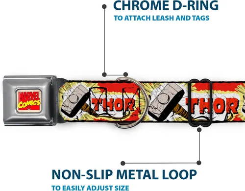 Miniatura 5 de Buckle-Down Collar de perro hebilla de cinturón de seguridad Thor Hammer rojo amarillo blanco 9 a 15 pulgadas 1.0 pulgadas de ancho, multicolor