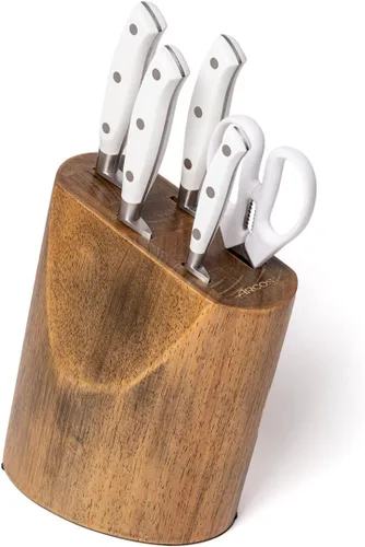 Miniatura 34 de Arcos Cuchillo forjado dentado de acero inoxidable de nitrum de 5 pulgadas y hoja de 5.118 in. Mango ergonómico POM de polioximetileno. Serie Blanco