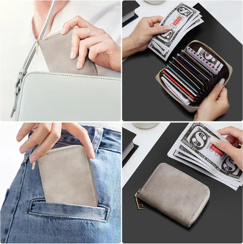 Miniatura 6 de CORALDAISY Cartera de piel vegana con tarjetero para tarjetas de crédito con cremallera, 1-gris, Mini
