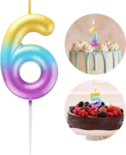 Miniatura 32 de Velas número 2 arcoíris con número 3D de feliz cumpleaños para decoración de fiesta de pastel de cumpleaños, suministros de celebración