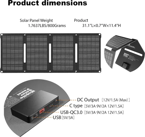 Miniatura 4 de Cargador de panel solar de 28 W, cargador solar portátil plegable con USB-C y salidas USB-A dobles para teléfonos, tabletas, bancos de energía