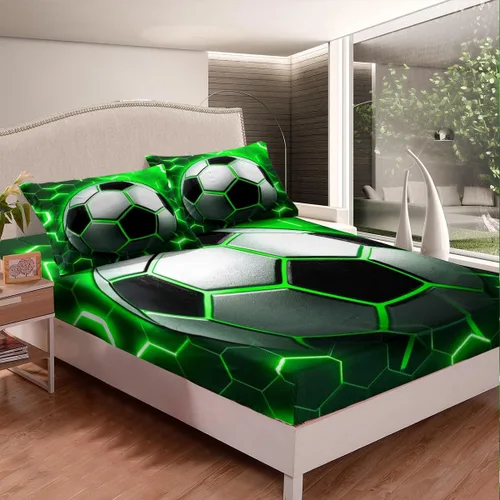 Miniatura 3 de Erosebridal Sábana bajera ajustable con estampado de fútbol, tamaño individual, para niños y niñas, juego de ropa de cama de juegos de pelota, funda