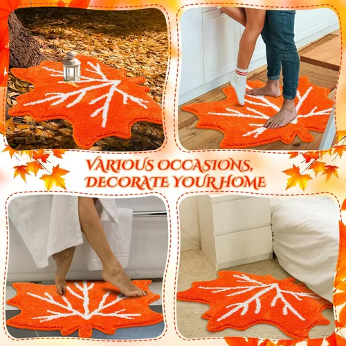 Miniatura 6 de Cindeer Tapete de baño de otoño, tapete para el día de Acción de Gracias, decoración de hojas de arce, tapete de cocina de otoño, tapete Naranja