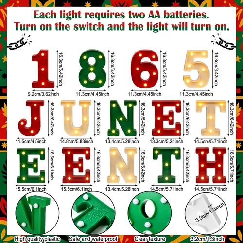 Miniatura 2 de Honoson 14 Pcs Juneteenth Party Decorations 1865 Juneteenth LED Letter Lights Sign Table Decoration for Freedom Day Party African American Festival