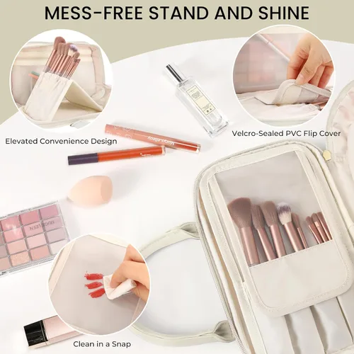 Miniatura 3 de Bolsa de maquillaje de viaje para mujeres, estuche de gran capacidad de moda, con apertura plana, organizador de cosméticos portátil, impermeable