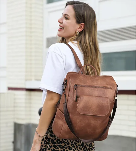Miniatura 2 de CLUCI - Mochila de cuero para mujer, grande, convertible, de moda, antirrobo, mochilas de viaje