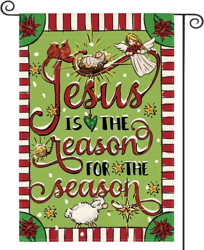 AVOIN colorlife - Bandera de jardín de Jesús es la razón de la temporada 12x18 pulgadas de doble cara, bandera decorativa navideña cristiana de